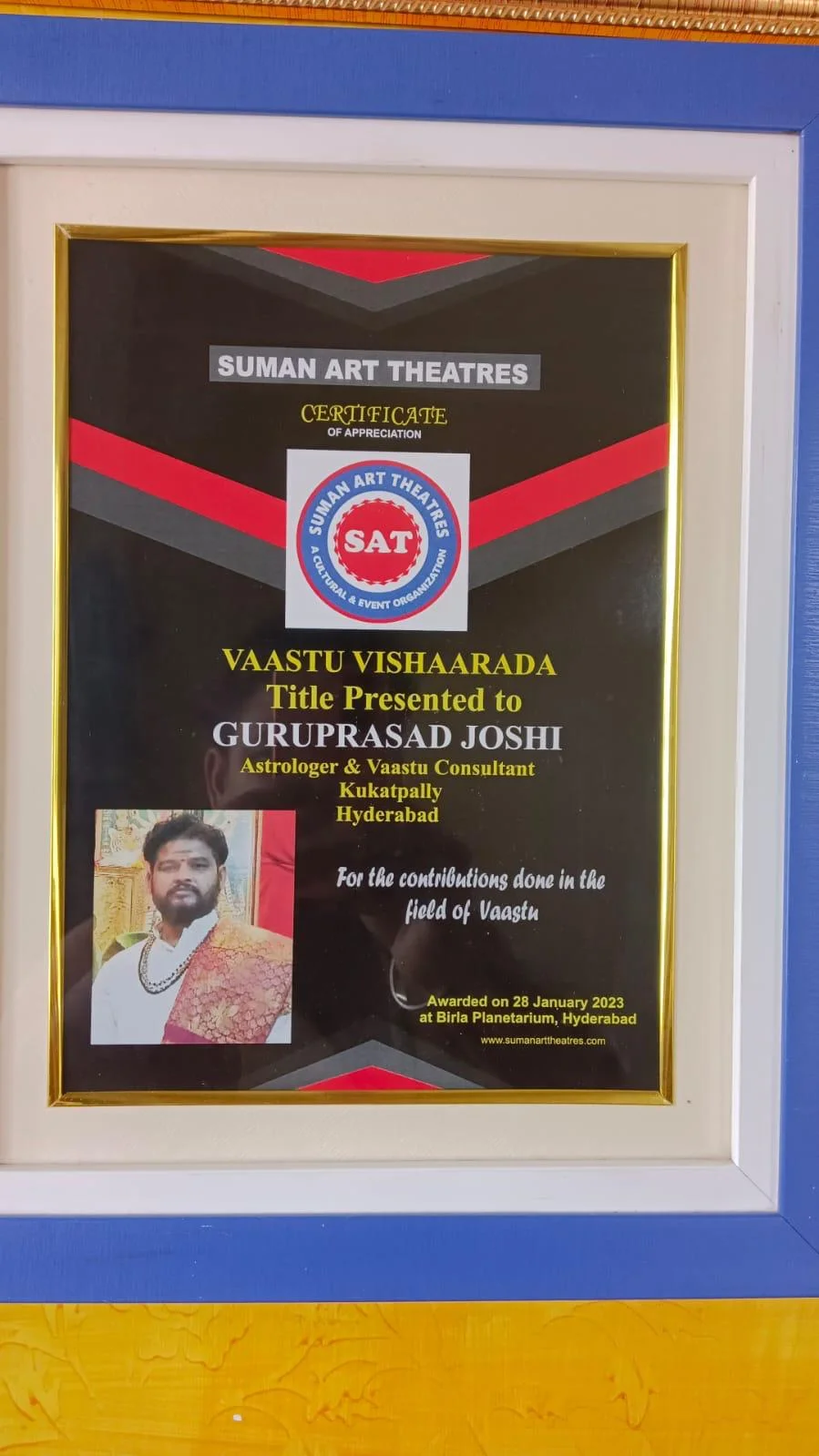 Vaastu Vishaarada award — Chakra Siddhi Jyothishyalaya