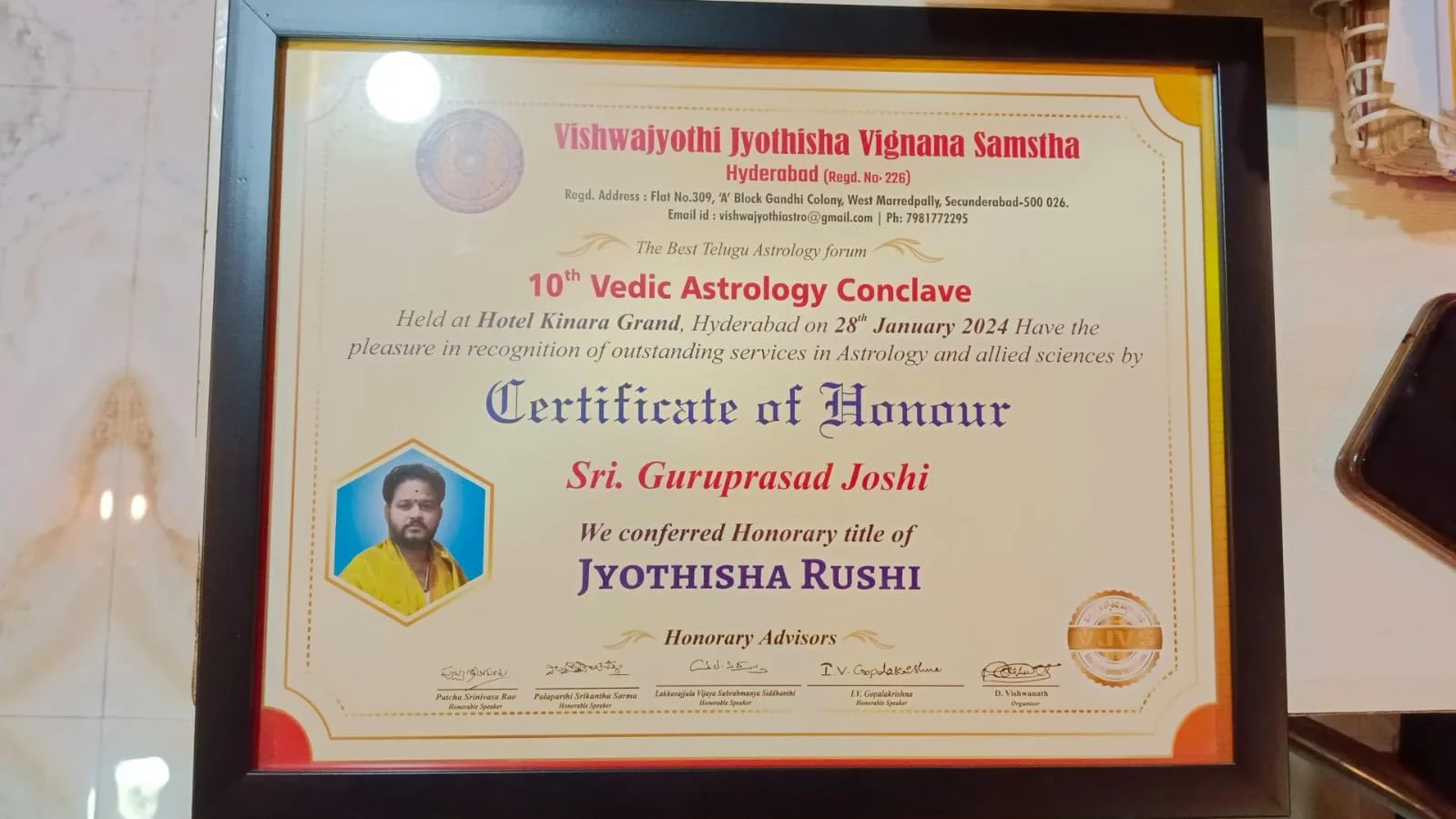 Jyothisha Rushi award — Chakra Siddhi Jyothishyalaya