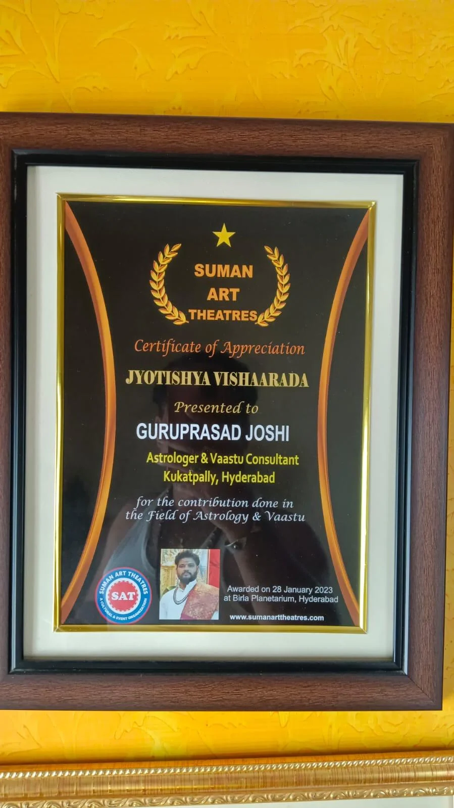 ISO Certified Astrologer award — Chakra Siddhi Jyothishyalaya