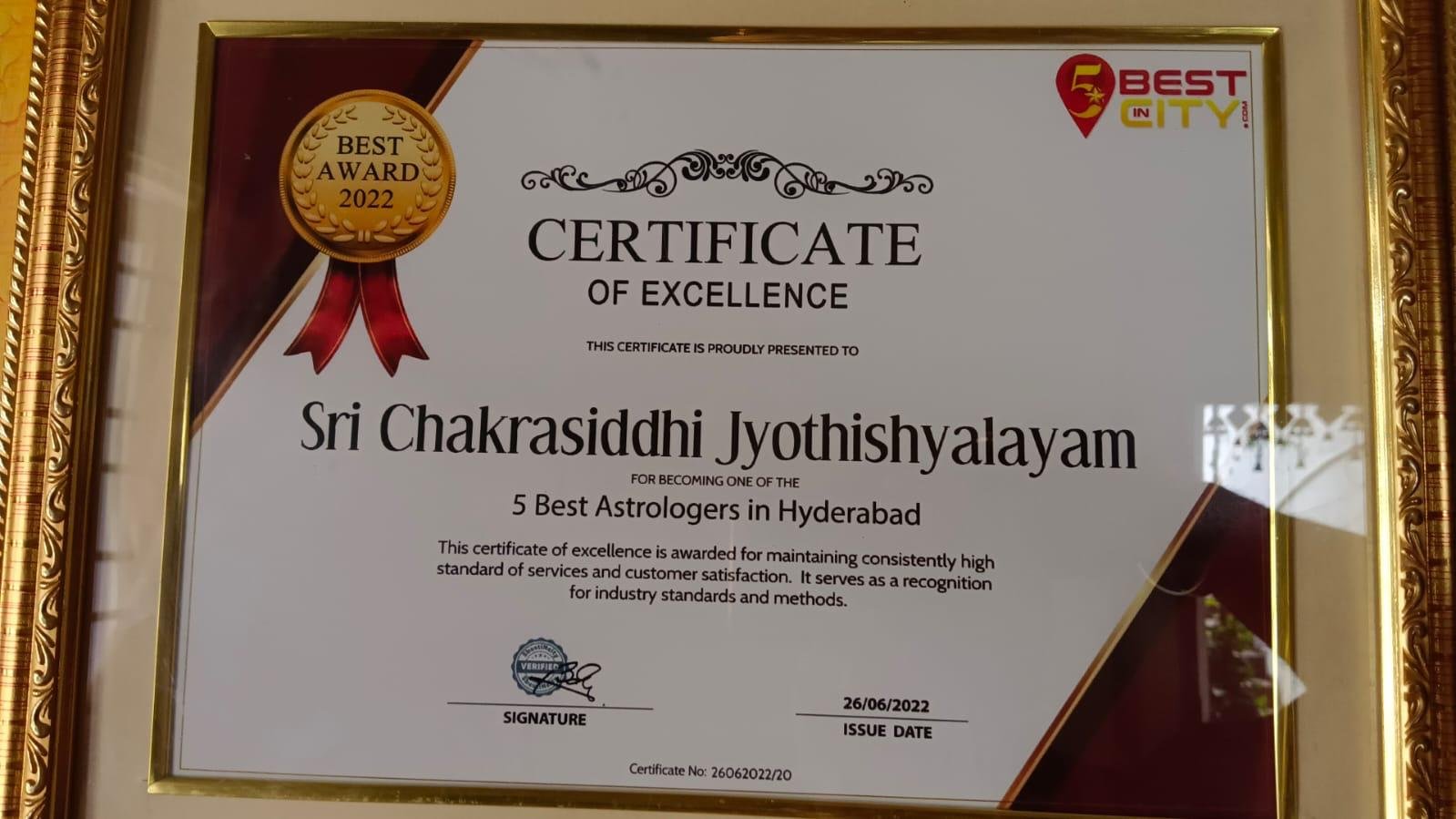 ISO Certification - Best Astrologer in Hyderabad